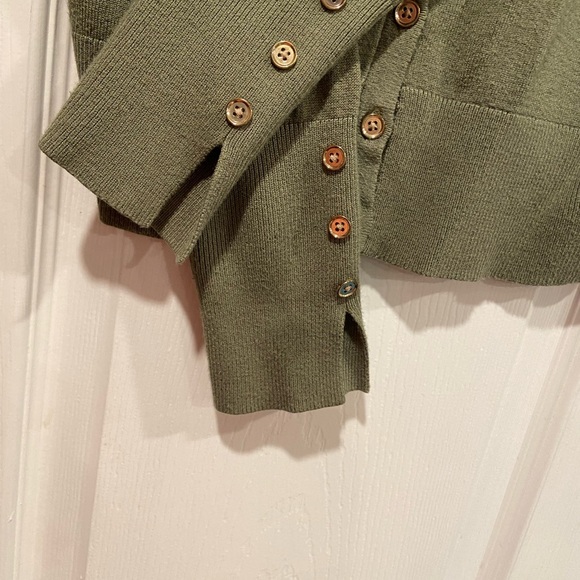 Primark Size M Sage Green Long Sleeve Gold Button V Neck Lightweight Cardigan - Picture 3 of 11